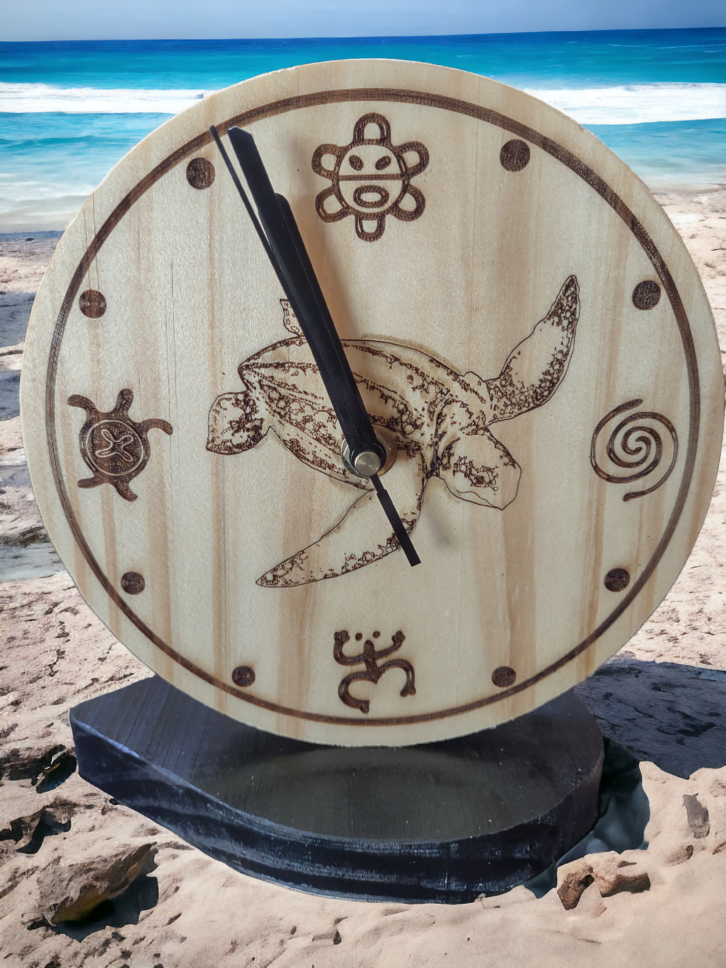 Leatherback turtle with Taino symbols clock